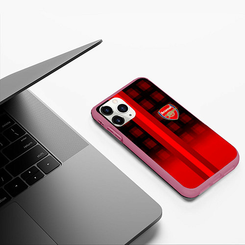 Чехол iPhone 11 Pro матовый Arsenal fc sport geometry steel / 3D-Малиновый – фото 3