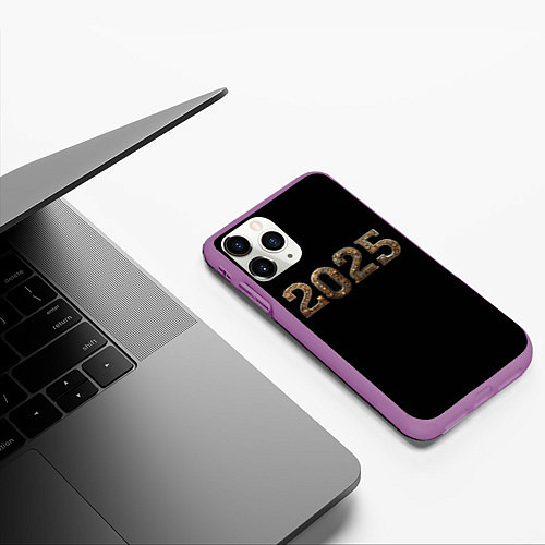 Чехол iPhone 11 Pro матовый Металическая надпись 2025 год в стиле стимпанк / 3D-Фиолетовый – фото 3