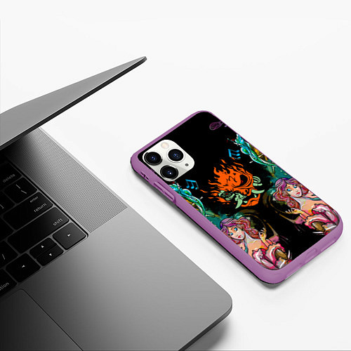 Чехол iPhone 11 Pro матовый Cyberpunk tatoo game steel japan / 3D-Фиолетовый – фото 3