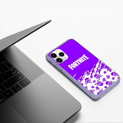 Чехол iPhone 11 Pro матовый Fortnite skull pattern / 3D-Светло-сиреневый – фото 3