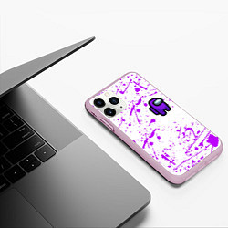 Чехол iPhone 11 Pro матовый Among us neon colors game, цвет: 3D-розовый — фото 2