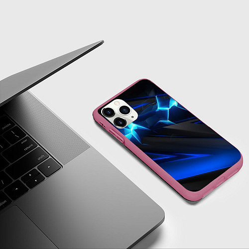Чехол iPhone 11 Pro матовый Абстракция синяя из градиента и линий / 3D-Малиновый – фото 3