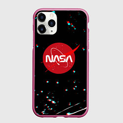 Чехол iPhone 11 Pro матовый NASA glitch splash, цвет: 3D-малиновый