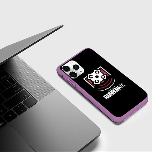 Чехол iPhone 11 Pro матовый Радуга лого ачивки / 3D-Фиолетовый – фото 3