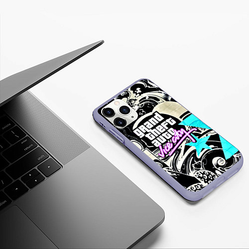 Чехол iPhone 11 Pro матовый GTA vice city grafiti / 3D-Светло-сиреневый – фото 3