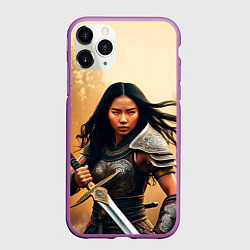 Чехол iPhone 11 Pro матовый Девушка самурай, цвет: 3D-фиолетовый