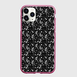 Чехол iPhone 11 Pro матовый Скетч с изображением скелетов на черном фоне, цвет: 3D-малиновый