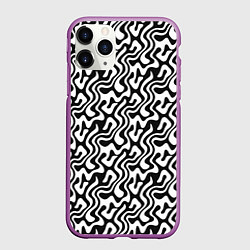Чехол iPhone 11 Pro матовый Черно-белый узор с абстрактными линиями, цвет: 3D-фиолетовый