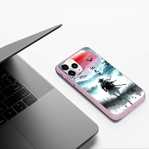 Чехол iPhone 11 Pro матовый Japanese samurai - ghost of Tsushima / 3D-Розовый – фото 3