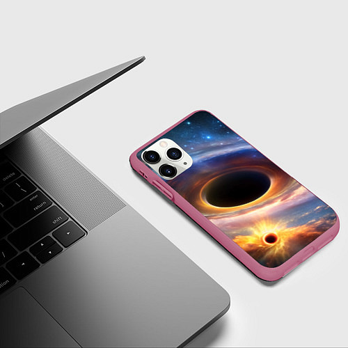 Чехол iPhone 11 Pro матовый Чёрная дыра поглощает вселенную / 3D-Малиновый – фото 3