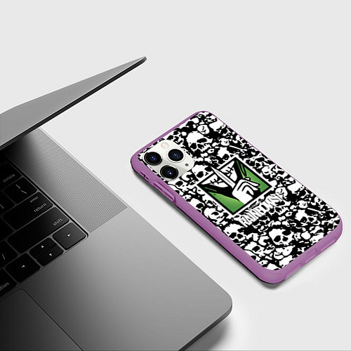 Чехол iPhone 11 Pro матовый Rainbow six pattern skull / 3D-Фиолетовый – фото 3