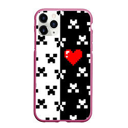 Чехол iPhone 11 Pro матовый Minecraft pattern love, цвет: 3D-малиновый