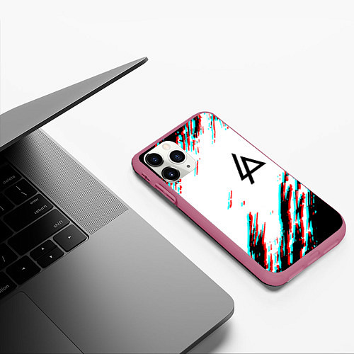 Чехол iPhone 11 Pro матовый Linkin park краски глитч / 3D-Малиновый – фото 3