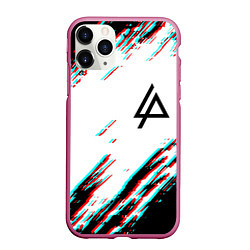 Чехол iPhone 11 Pro матовый Linkin park краски глитч, цвет: 3D-малиновый