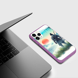 Чехол iPhone 11 Pro матовый Японский самурай на берегу горного озера, цвет: 3D-фиолетовый — фото 2