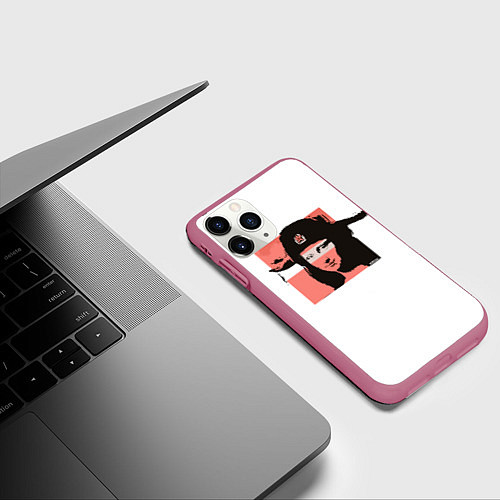 Чехол iPhone 11 Pro матовый Banksy девушка в шапке / 3D-Малиновый – фото 3