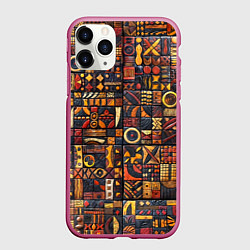 Чехол iPhone 11 Pro матовый Африканский орнамент - резьба по дереву, цвет: 3D-малиновый