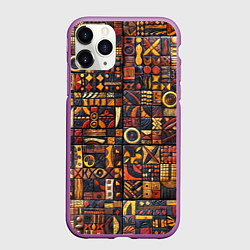 Чехол iPhone 11 Pro матовый Африканский орнамент - резьба по дереву, цвет: 3D-фиолетовый