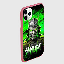 Чехол iPhone 11 Pro матовый Самурай яркий зеленый фон, цвет: 3D-малиновый — фото 2