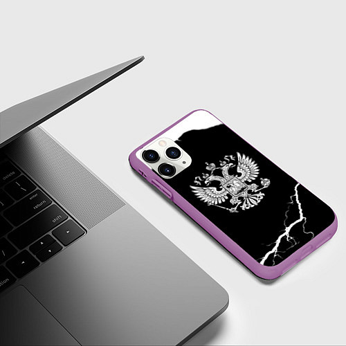 Чехол iPhone 11 Pro матовый Герб РФ шторм / 3D-Фиолетовый – фото 3