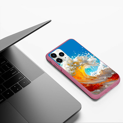 Чехол iPhone 11 Pro матовый Море пива - большая волна / 3D-Малиновый – фото 3