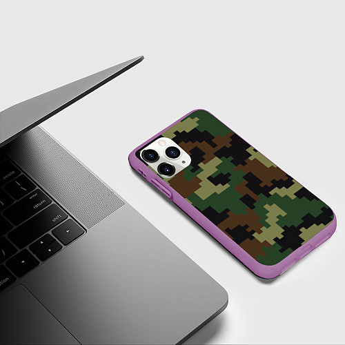 Чехол iPhone 11 Pro матовый Камуфляж хаки текстура / 3D-Фиолетовый – фото 3