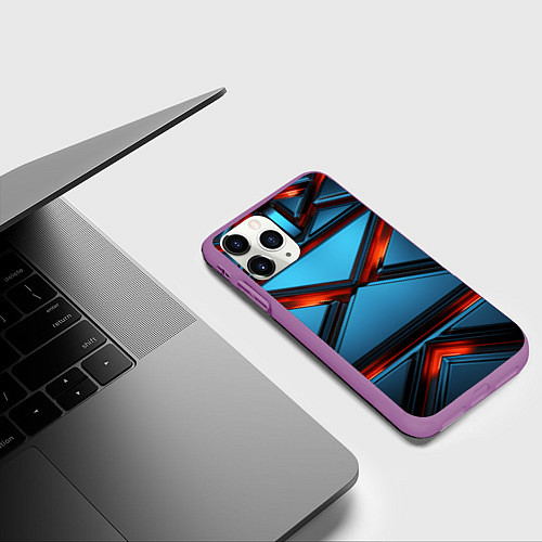 Чехол iPhone 11 Pro матовый Абстрактные треугольные плиты со светом / 3D-Фиолетовый – фото 3