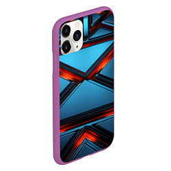 Чехол iPhone 11 Pro матовый Абстрактные треугольные плиты со светом, цвет: 3D-фиолетовый — фото 2