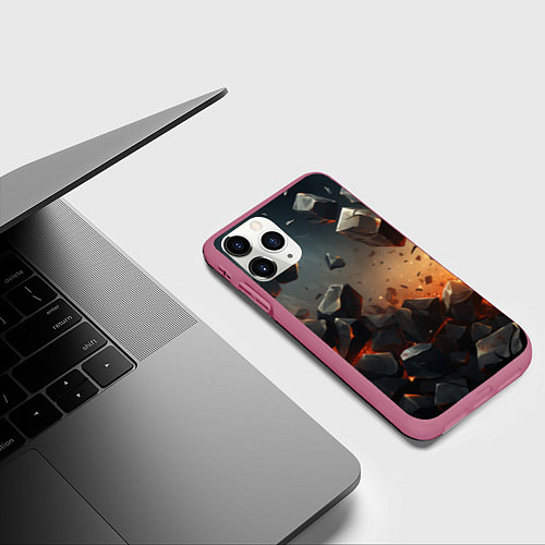 Чехол iPhone 11 Pro матовый Эпичный взрыв из камней / 3D-Малиновый – фото 3
