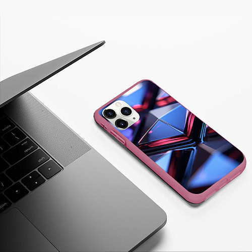 Чехол iPhone 11 Pro матовый Абстрактные фиолетовые плиты со свечением / 3D-Малиновый – фото 3