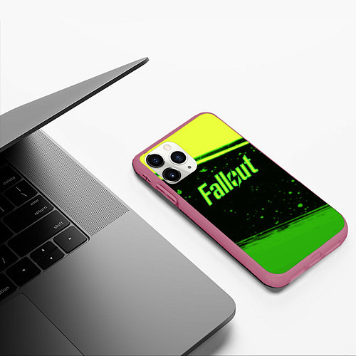 Чехол iPhone 11 Pro матовый Fallout toxic line / 3D-Малиновый – фото 3