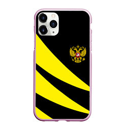 Чехол iPhone 11 Pro матовый Россия текстура жёлтый, цвет: 3D-розовый