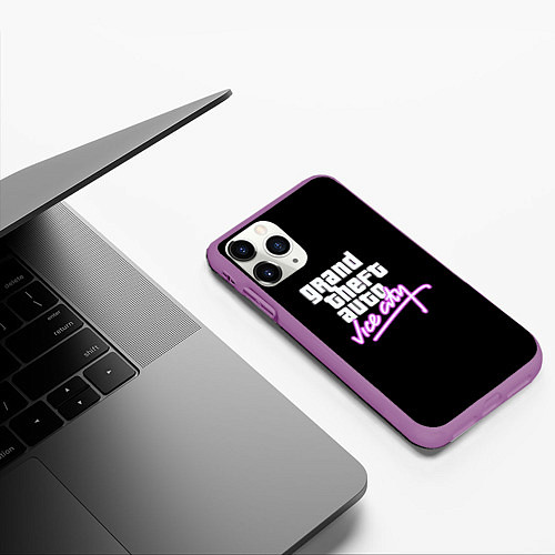 Чехол iPhone 11 Pro матовый GTA vice city logo / 3D-Фиолетовый – фото 3