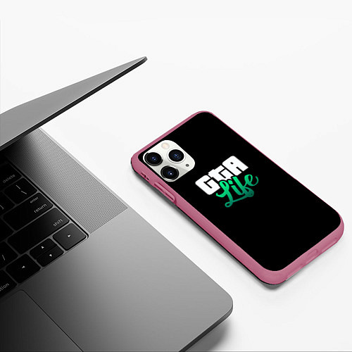 Чехол iPhone 11 Pro матовый GTA life logo / 3D-Малиновый – фото 3