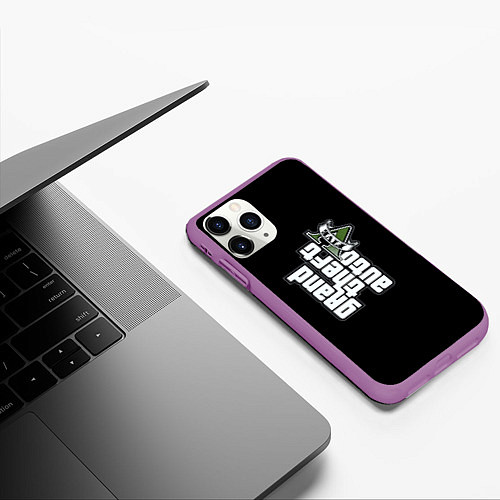 Чехол iPhone 11 Pro матовый GTA5 logo game rockstar / 3D-Фиолетовый – фото 3