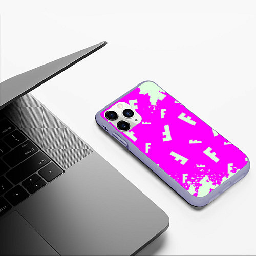 Чехол iPhone 11 Pro матовый Fortnite pattern pink / 3D-Светло-сиреневый – фото 3