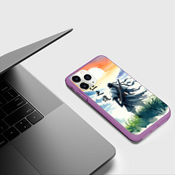 Чехол iPhone 11 Pro матовый Ghost of Tsushima - samurai on the background of t, цвет: 3D-фиолетовый — фото 2
