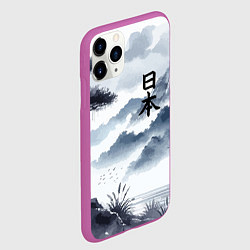 Чехол iPhone 11 Pro матовый Японский пейзаж - нейросеть, цвет: 3D-фиолетовый — фото 2