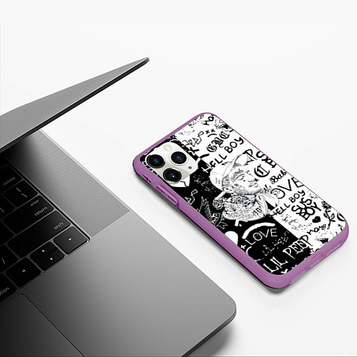 Чехол iPhone 11 Pro матовый Lii Peep pattern rap / 3D-Фиолетовый – фото 3