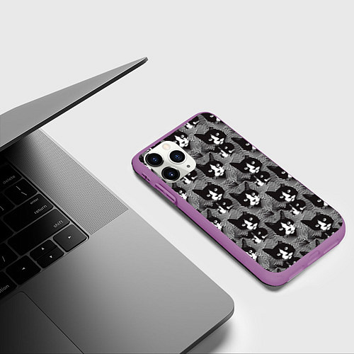Чехол iPhone 11 Pro матовый Коты в оптической иллюзии / 3D-Фиолетовый – фото 3