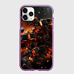 Чехол iPhone 11 Pro матовый Черные кубики во взрыве абстракции, цвет: 3D-фиолетовый