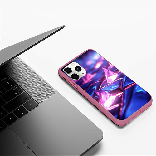 Чехол iPhone 11 Pro матовый Абстракция из блестящих камней и плит / 3D-Малиновый – фото 3