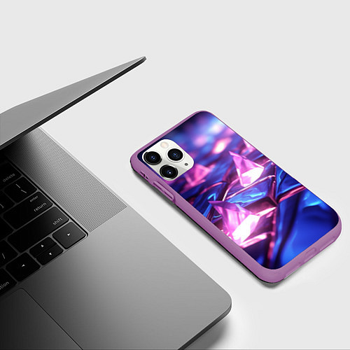 Чехол iPhone 11 Pro матовый Абстракция из блестящих камней и плит / 3D-Фиолетовый – фото 3