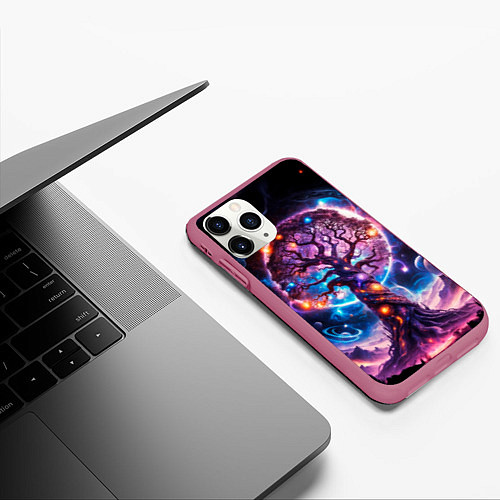 Чехол iPhone 11 Pro матовый Дерево жизни в космосе / 3D-Малиновый – фото 3