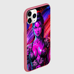 Чехол iPhone 11 Pro матовый Девушка самурай в откровенном костюме, цвет: 3D-малиновый — фото 2