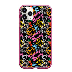 Чехол iPhone 11 Pro матовый Funny bunny color graffiti pattern, цвет: 3D-малиновый