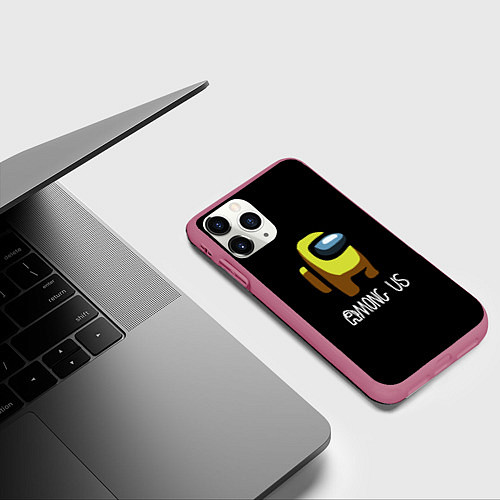 Чехол iPhone 11 Pro матовый Among us жёлтый / 3D-Малиновый – фото 3