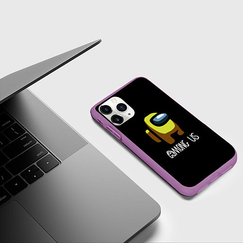 Чехол iPhone 11 Pro матовый Among us жёлтый / 3D-Фиолетовый – фото 3
