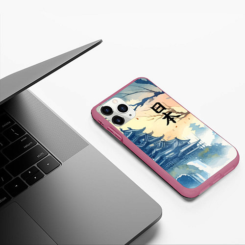 Чехол iPhone 11 Pro матовый Japanese landscape - watercolor / 3D-Малиновый – фото 3