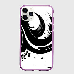 Чехол iPhone 11 Pro матовый Чёрно-белая экспрессивная абстракция, цвет: 3D-фиолетовый